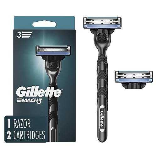Mach3 Razor for Men - Close Shave, Enhanced Glide Lubrastrip, Ergonomic Handle - 1 Handle + 2 Blades