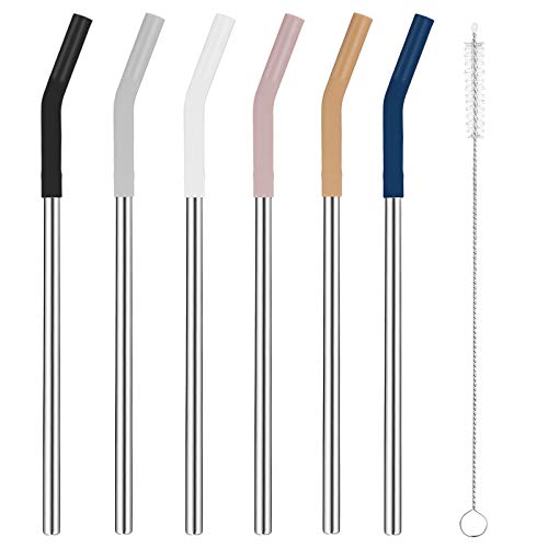 Tronco Stainless Steel Straw Set - BPA-Free, Flexible Silicone Tips, 6 Straws & Cleaning Brush