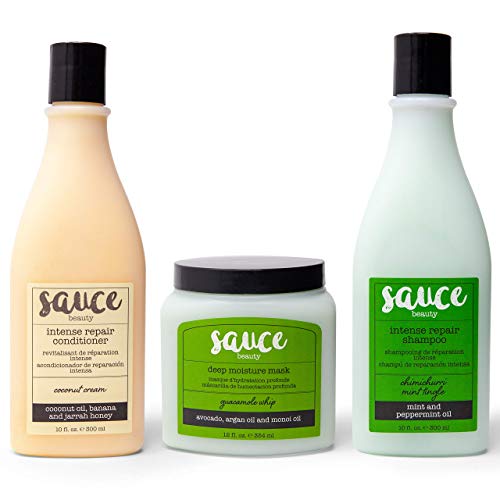 Sauce Beauty Hair Care Bundle - Mint Shampoo, Coconut Conditioner, Guacamole Mask - 3 Items