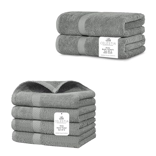 Premium 100% Cotton Towel Set - Ultra-Absorbent & Quick Dry, Soft for Salon & Bath - Pack of 6