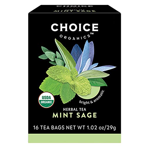 Choice Organics Mint Sage Tea - Herbal Blend, USDA Organic, Non-GMO, 48 Bags, Caffeine Free