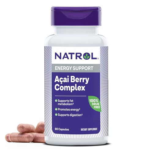 Natrol Acai Berry Dietary Supplement - Antioxidant Support, Metabolism Boost - 60 Veggie Capsules