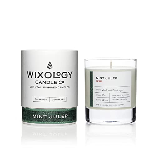 Wixology Mint Julep Soy Candle - Aromatic Mint & Sugar, 100% Plant-Based Wax - 7oz Reusable Glass