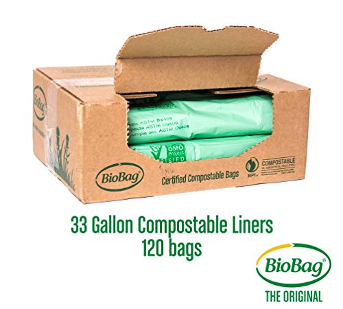 BioBag Compost Bag Liners - 100% Certified Compostable, Extra Strong, 33 Gallon, 120 Count