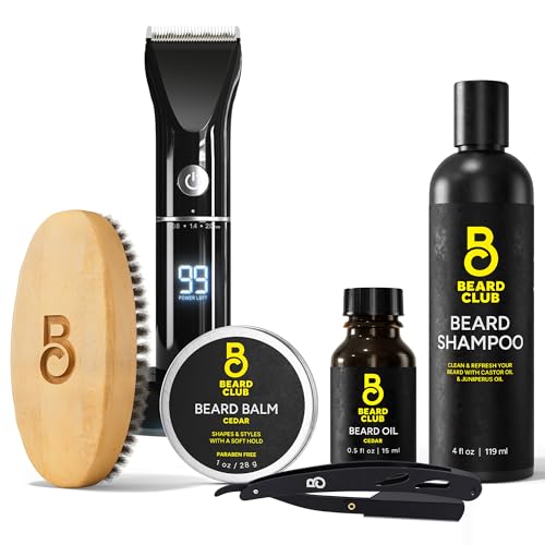 Beard Club Men's Grooming Set - Ultimate Trimmer, Natural Care Oils, Travel-Ready - 8 Guides