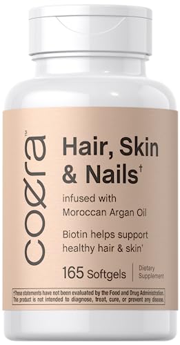 Coera Hair, Skin & Nails Vitamins Bundle - Biotin, Collagen, Argan Oil - 165 Softgels