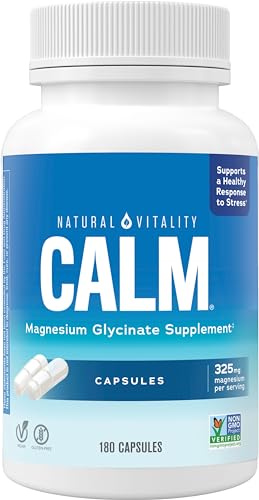 Natural Vitality Calm Magnesium Capsules - Supports Bone, Muscle & Heart Health - 180ct