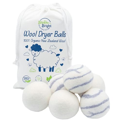 Organic Wool Dryer Balls - Naturally Softens, Reduces Wrinkles, 100% New Zealand Wool - Set of 6 XL