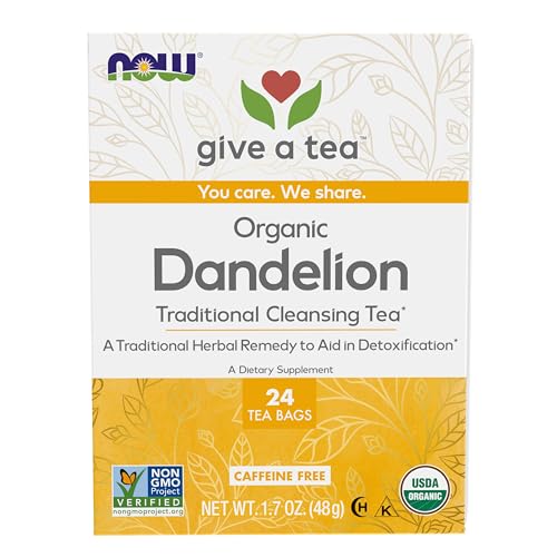 NOW Foods Herbal Tea - Organic Dandelion for Cleansing, Caffeine-Free, Non-GMO - 24 Tea Bags