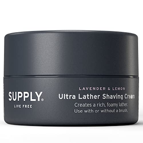 SUPPLY Ultra Lather Shaving Cream - Hypoallergenic, Soothing Lavender & Lemon - 3.4oz Jar