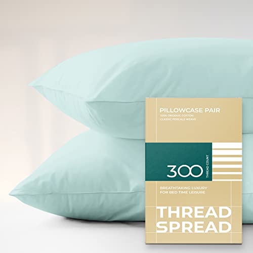 THREAD SPREAD Organic Cotton Pillowcases - Soft, Breathable Percale, GOTS Certified - Set of 2