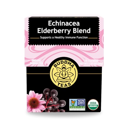 Buddha Teas Organic Echinacea Elderberry Herbal Tea - Antioxidants, Caffeine-Free - 18 Bags