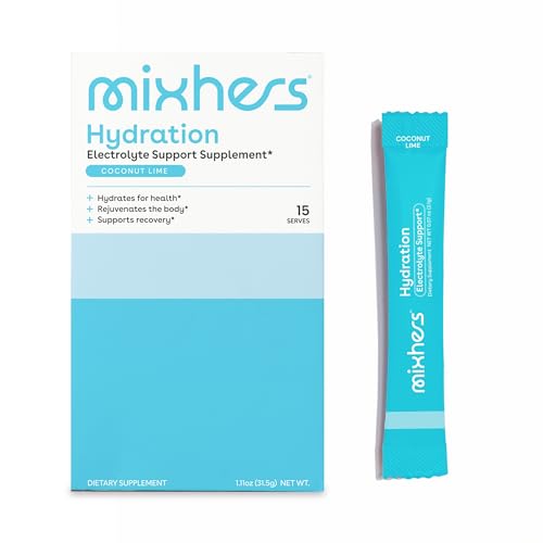 Mixhers Hydration Powder Packets - Supports Energy & Electrolyte Balance, Coconut Lime - 15 Pack