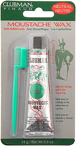 Clubman Pinaud Mustache Wax - All-Day Hold, Easy Application, Free Comb/Brush - 0.5oz, Pack of 6