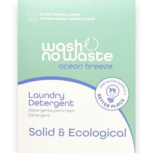 Wash No Waste Laundry Detergent Strips - Hypoallergenic, Powerful Cleaning, Ocean Breeze - 64 Loads