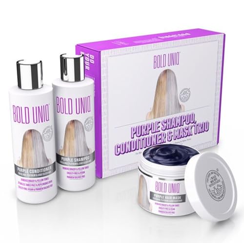 BOLD UNIQ Purple Hair Care Set - Brassiness Eliminator, PETA Approved, 100% Vegan - 3 Items