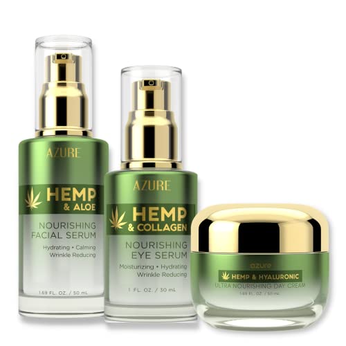 Azure Hemp Collection Nourishing Skin Care Set - Hydrate & Restore, Vegan - 3 Pieces