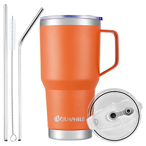 AQUAPHILE 30oz Stainless Steel Tumbler - Keeps Drinks Hot/Cold, BPA-Free Lid & Straw - Orange