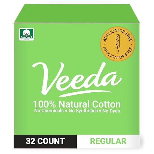 Veeda Feminine Pads - 100% Natural Cotton, Hypoallergenic, Biodegradable - 32 Count