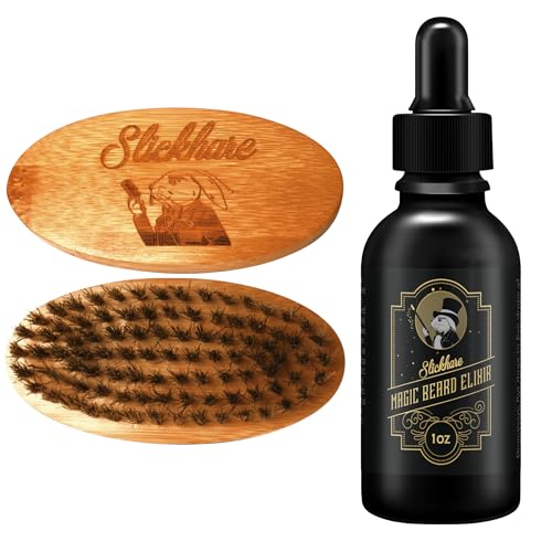 Slickhare Beard Oil & Brush Combo - Natural Ingredients for Softness and Style - 2 Piece Set