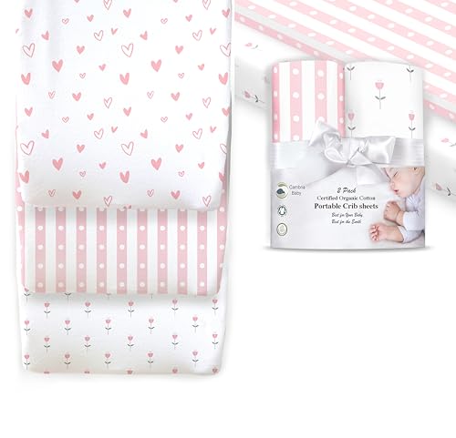 Cambria Baby Organic Cotton Crib Sheet & Changing Pad Covers - Soft, Durable, Non-Toxic - 2 Pack