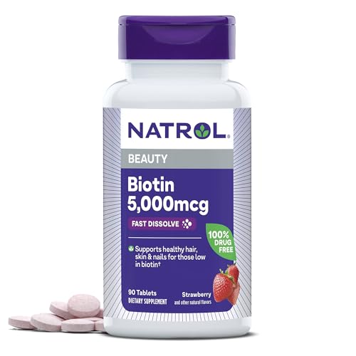 Natrol Beauty Biotin 5000mcg - Supports Healthy Hair, Skin & Nails, Fast Dissolve - 90 Tablets