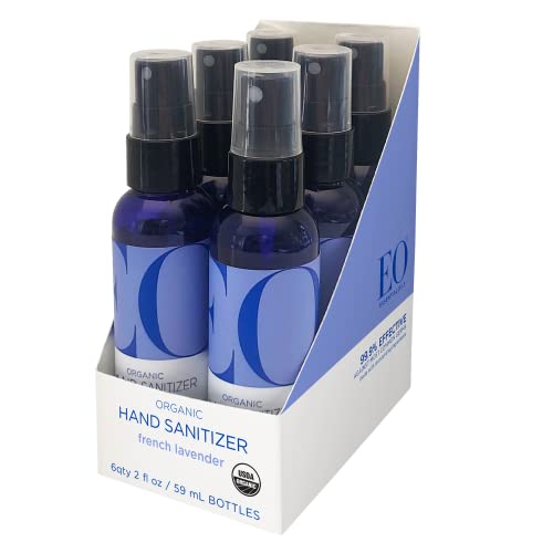 EO Organic Hand Sanitizer Spray - 62% Ethanol, USDA Certified, French Lavender - 2oz, 6 Pack