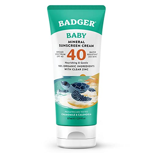 Badger SPF 40 Baby Sunscreen - Mineral Protection, Organic Ingredients, Water Resistant - 2.9 Fl Oz