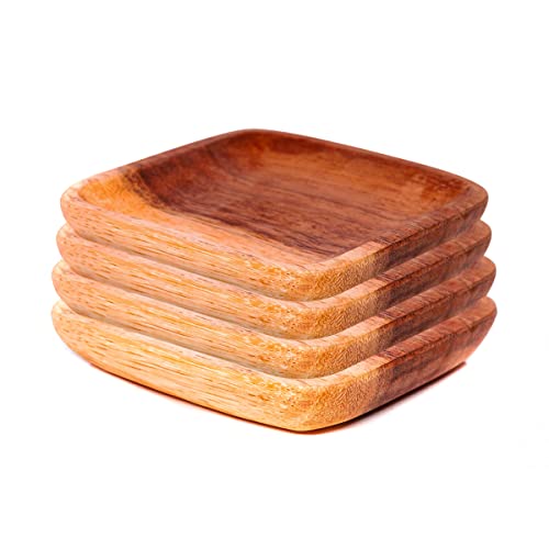 Rainforest Bowls Acacia Wood Coaster Set - Handmade, Moisture-Resistant, Artisan Crafted - 4-Pc