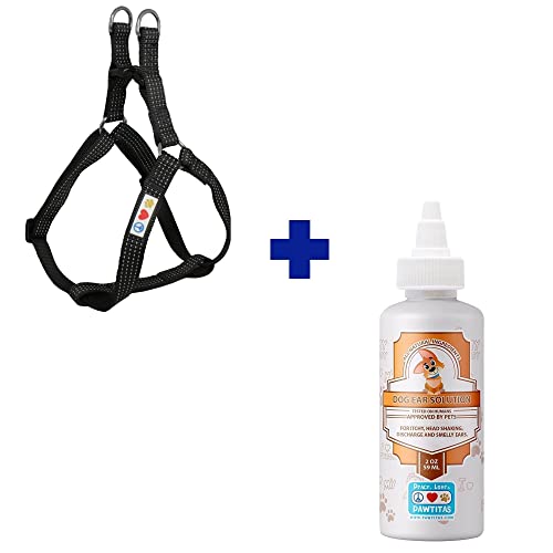 Pawtitas Pet Care Bundle - Durable Small Dog Harness & 100% Natural Ear Cleaner - Reflective