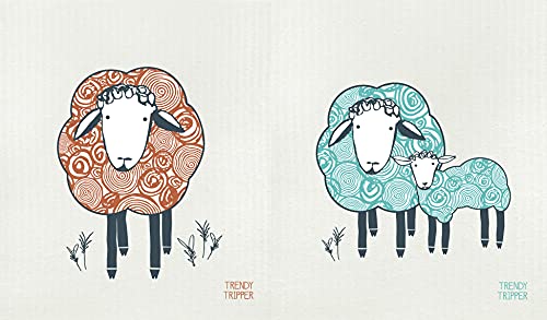 Trendy Tripper Swedish Dish Cloth - Compostable, Super Absorbent, Reusable - 2-Pack Sheep Designs