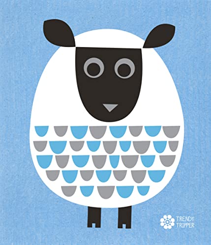 Trendy Tripper Swedish Dish Cloth - Reusable, Compostable, Super Absorbent - White Sheep on Blue