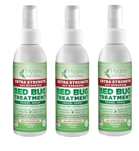 Hygea Natural Bed Bug & Mite Spray - Child & Pet Safe, TSA Approved, 3oz Travel Size (3pk)