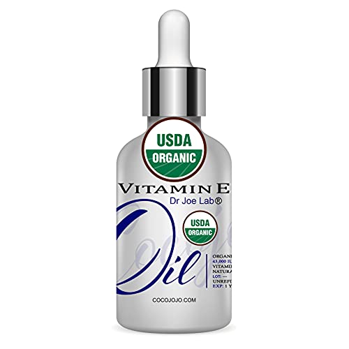 Dr Joe Lab Organic Vitamin E Oil - Hydrates Skin & Hair, USDA Certified - 1 oz with Dropper