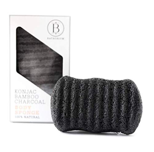 Bathorium Konjac Bamboo Charcoal Body Scrub - Natural Exfoliation, 100% Plant-Based - 1 Sponge