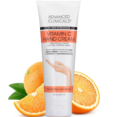 Advanced Clinicals Vitamin C Hand Cream - Intense Hydration & Soothing for Dry Skin - 8 Fl Oz