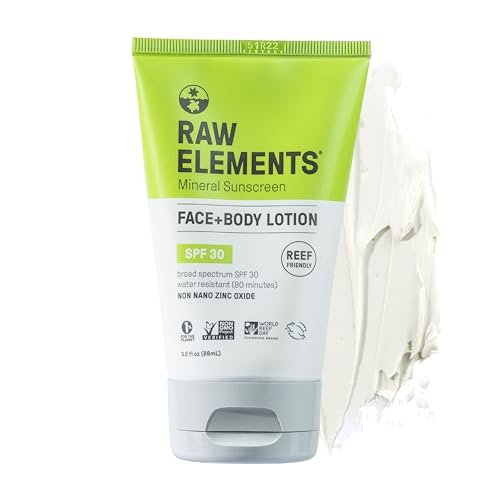 Raw Elements Mineral Sunscreen SPF 30 - Broad-Spectrum Protection, Non-Toxic, Water Resistant - 3oz