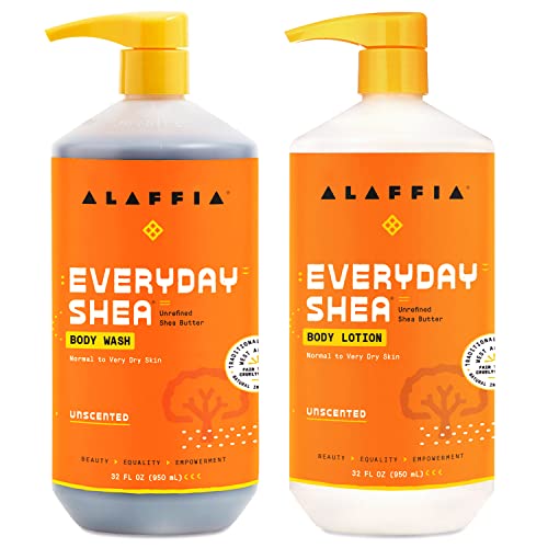 Alaffia EveryDay Shea Body Lotion Set - Moisturizes & Cleanses with Shea Butter, 32 Fl Oz Each