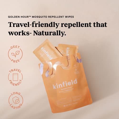 Kinfield Golden Hour Wipes - Natural Insect Repellent, Biodegradable, TSA Approved - 12 Pack