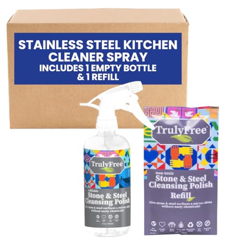 Truly Free Stone & Steel Cleaner - Naturally Effective Polish for Quartz, Granite & More - 16oz