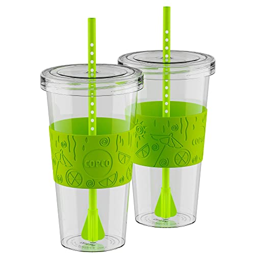 Copco Sierra Tumbler Set - Spill-Resistant, BPA-Free, Reusable, 24oz, Clear/Lime - 2 Pack