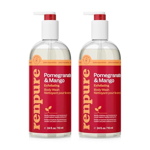 RENPURE Pomegranate & Mango Body Wash - Exfoliates, Moisturizes, Vegan & Cruelty-Free - 48 Fl Oz