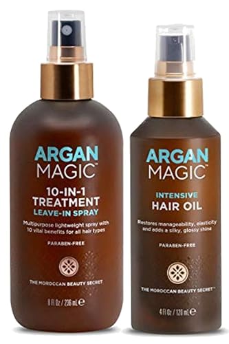 Argan Magic Hair Care Bundle - 10-in-1 Treatment & Intensive Oil, Paraben Free - 12oz Total