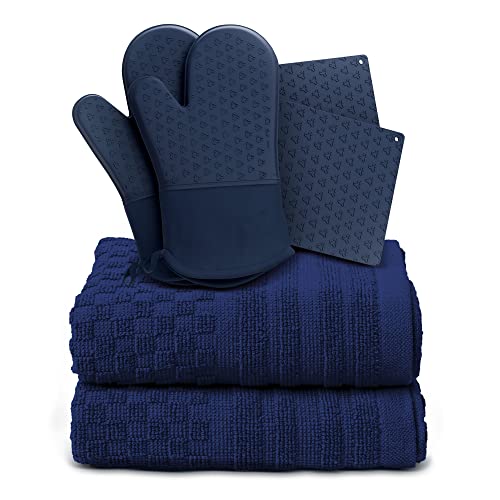 Cosy House Collection Kitchen Linens Set - Ultra-Absorbent, Durable & Versatile - Navy, 6 Pieces