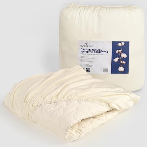 FABDREAMS Organic Quilted Mattress Protector - Breathable, Noiseless, Temp Regulating - Queen