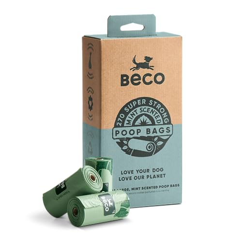 Beco Big & Strong Dog Poop Bags - Leak Proof, Fresh Mint Scent, 100% Recycled Plastic - 270 Bags