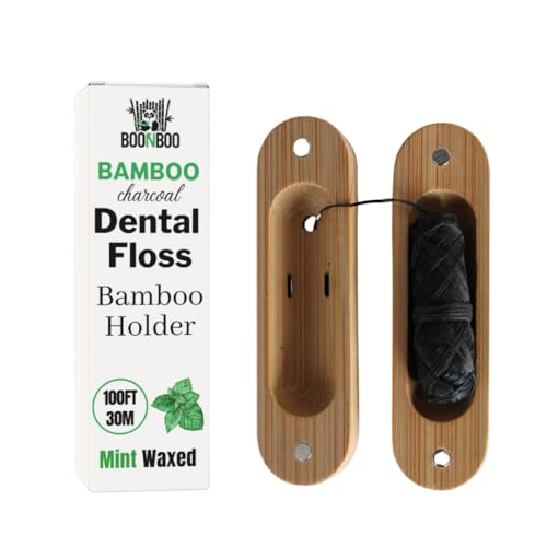 BOONBOO Dental Floss - Mint Flavor, PFAS-Free, Refillable Bamboo Holder - 100ft Roll