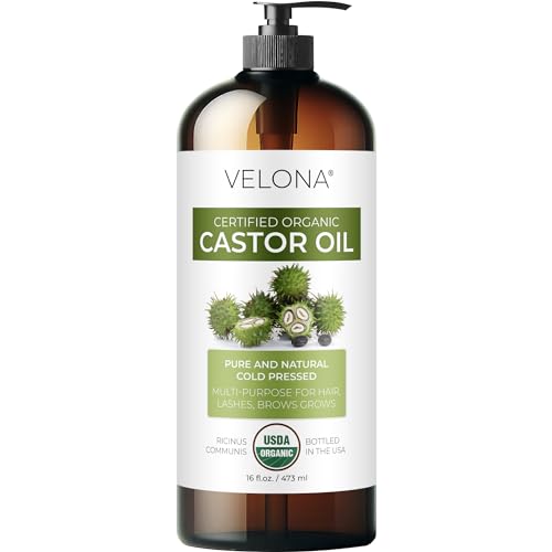 velona USDA Organic Castor Oil - Promotes Hair Growth & Nourishes Lashes - 16 fl oz with Pump