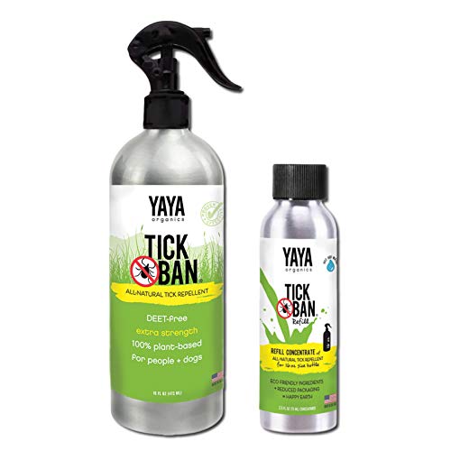 Yaya Organics TICK BAN - All-Natural Tick Repellent, Safe for Family & Pets - 16oz Spray + Refill