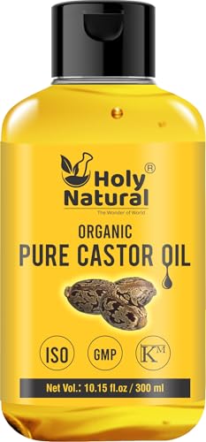 Holy Natural Organic Pure Castor Oil - Promotes Hair Growth, Moisturizes Skin - 10.15 fl oz